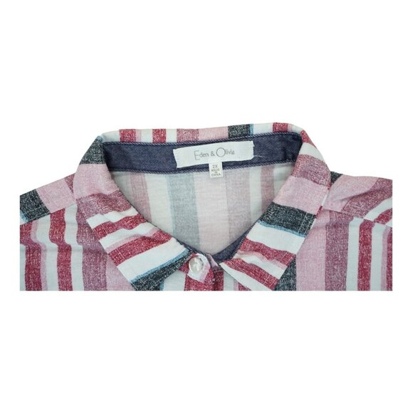EDEN & OLIVIA Lightweight Striped Button Down Roll Up Sleeve Shirt Size 2X - Picture 4 of 5